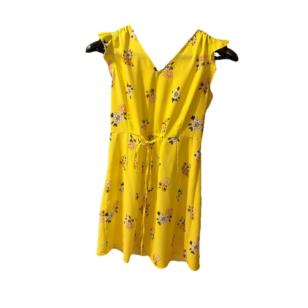 LOFT Outlet Petite Romantic Yellow Floral Tie Front Midi Dress Flutter Sleeve